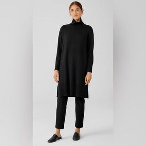Eileen Fisher Black Turtleneck Merino Wool Sweater Dress Size SP